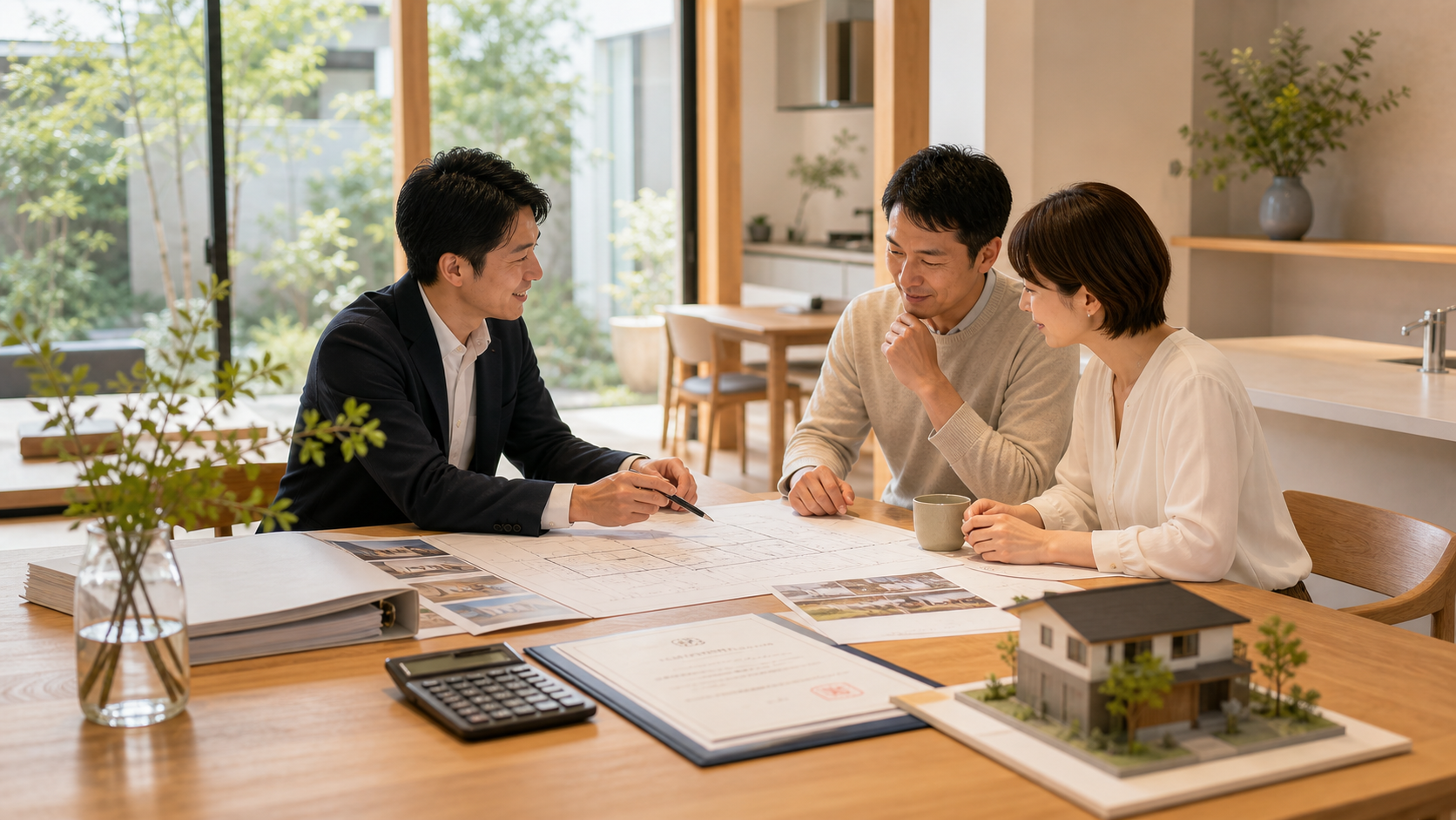 家族と建築士がリフォーム計画を相談しているイメージ